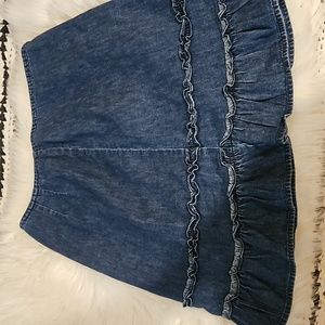 Loft 100% Cotton Denim Ruffle Trim Skirt Size 10…